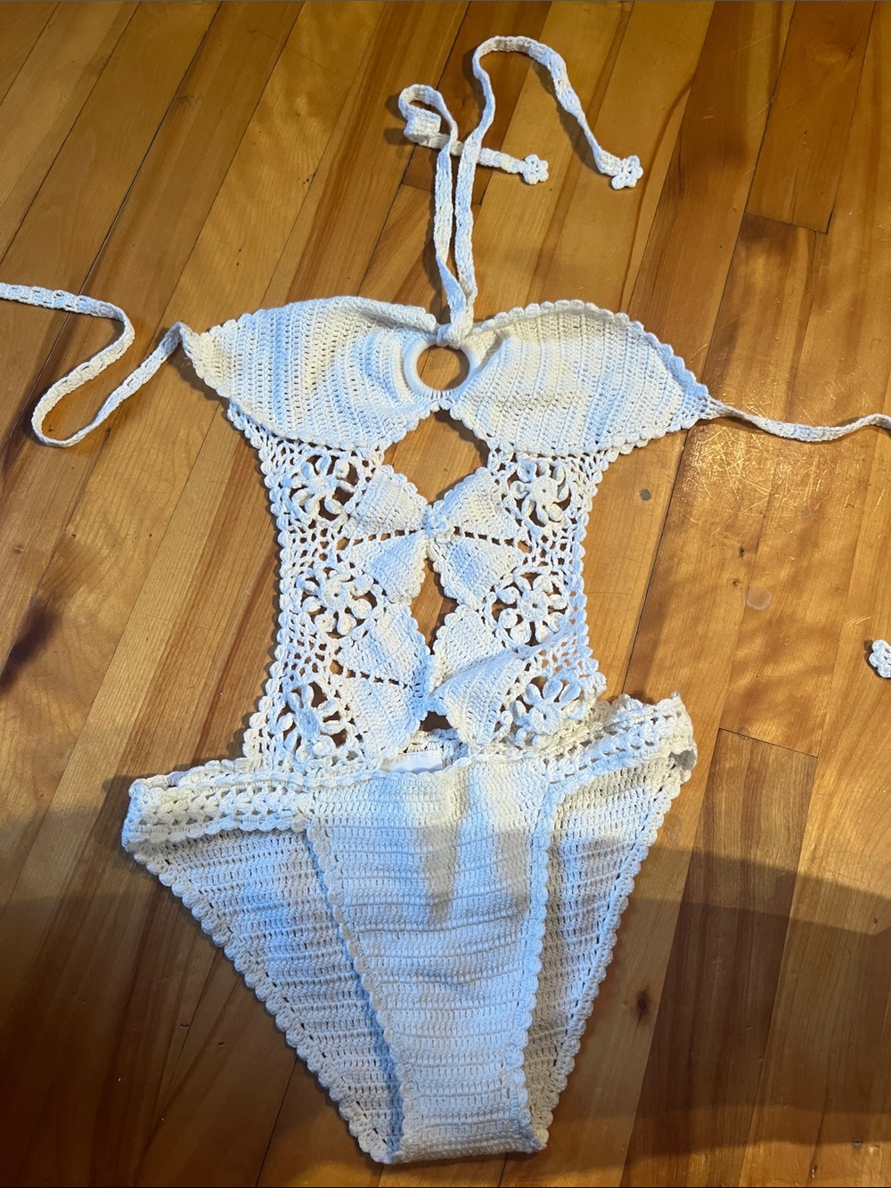 White Crochet Monokini Swimsuit
